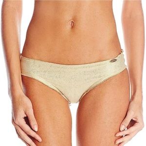 Luli Fama NWT Gold Women's Cosita Buena Ruched-Back Bikini Bottom size Large